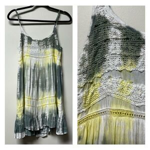 ALTAR'D STATE Green/Yellow/White Tie Dye Crochet Slip Dress, Sz S